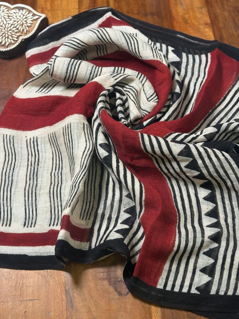 Kalaa :  Natural Dye HandBlock Pure Cotton - Pure Linen Kurta Dupatta by Ikhtirah - Image 2