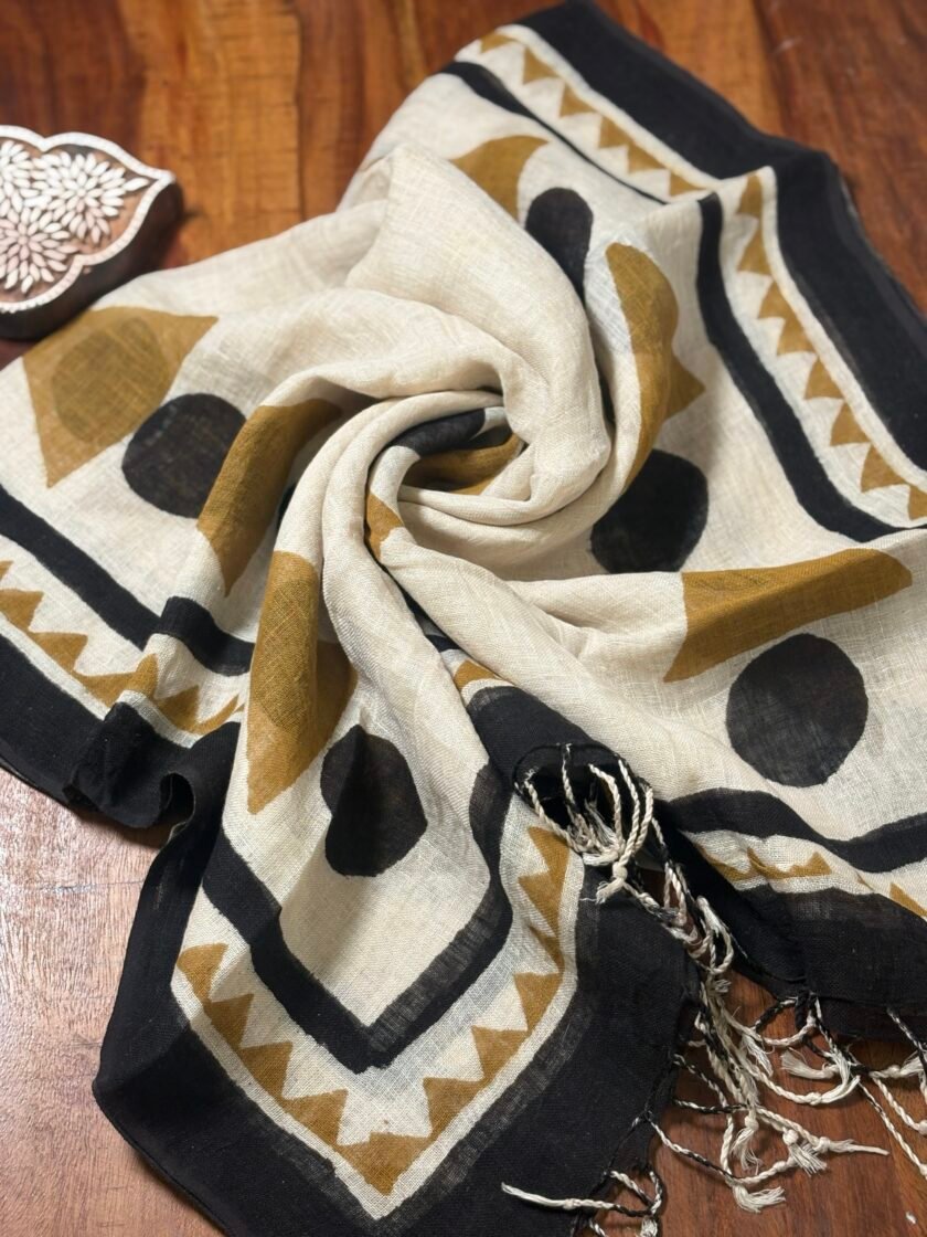 Kalaa :  Natural Dye HandBlock Pure Cotton - Pure Linen Kurta Dupatta by Ikhtirah - Image 2