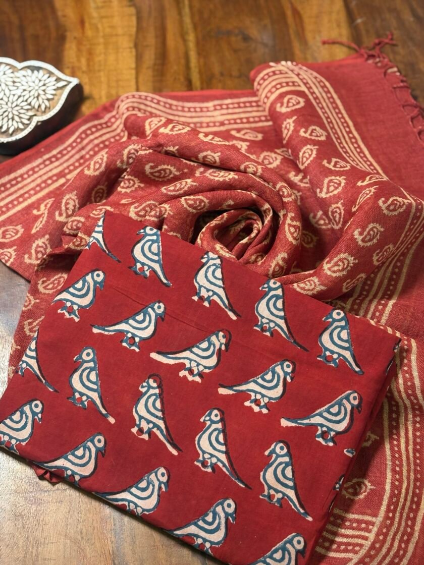 Kalaa :  Natural Dye HandBlock Pure Cotton - Pure Linen Kurta Dupatta by Ikhtirah