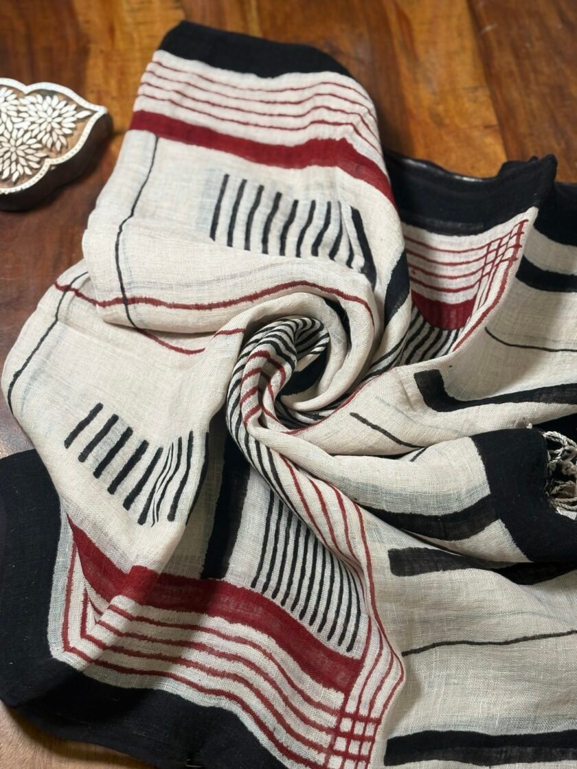 Kalaa :  Natural Dye HandBlock Pure Cotton - Pure Linen Kurta Dupatta by Ikhtirah - Image 3