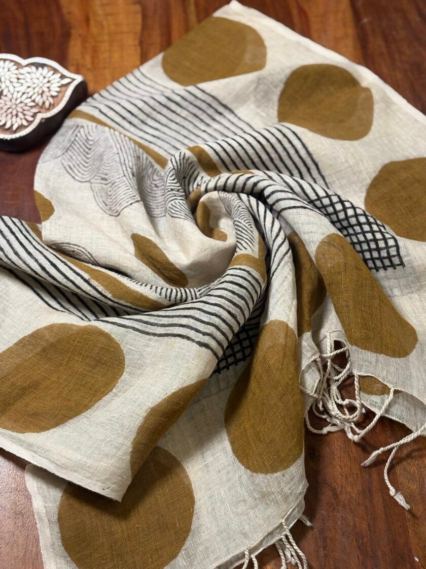 Kalaa :  Natural Dye HandBlock Pure Cotton - Pure Linen Kurta Dupatta by Ikhtirah - Image 3