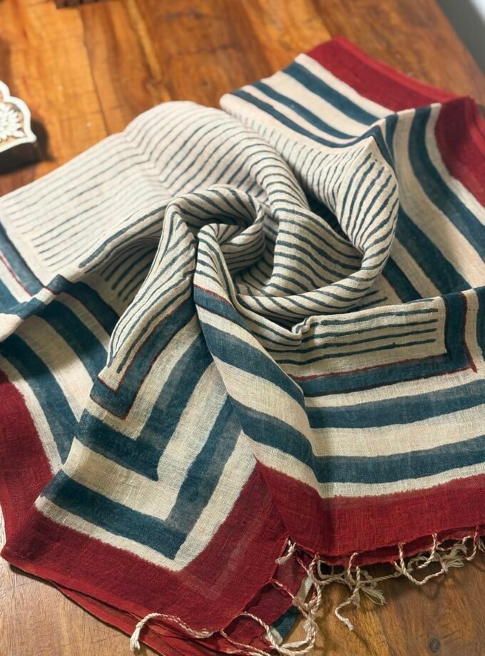 Kalaa : Natural Dye HandBlock Pure Cotton - Pure Linen Kurta Dupatta by Ikhtirah