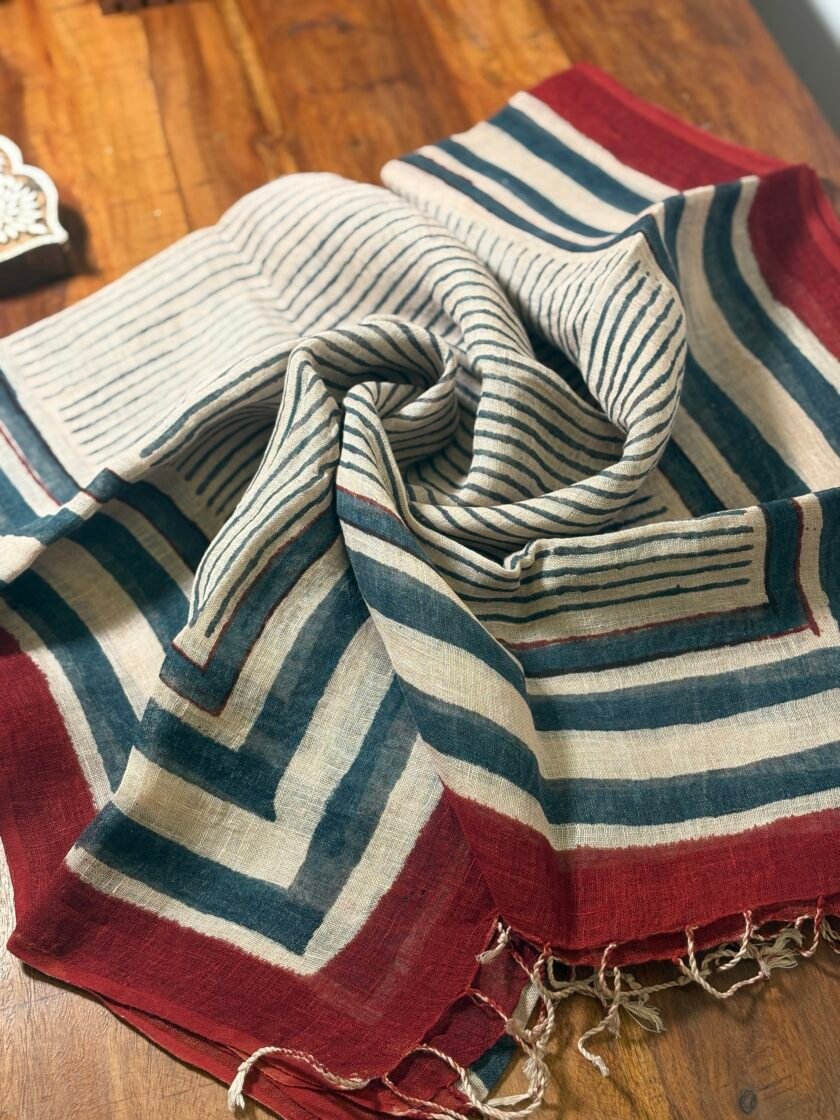 Kalaa :  Natural Dye HandBlock Pure Cotton - Pure Linen Kurta Dupatta by Ikhtirah - Image 3