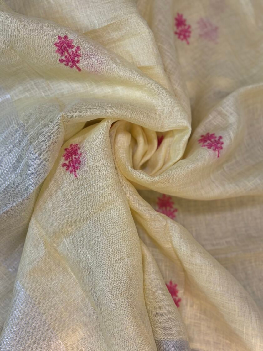 Kalaa : Pure Cotton Woven Ikkat Kurti - Embroidered Linen Dupatta by Ikhtirah (Pink - Light yellow) - Image 3