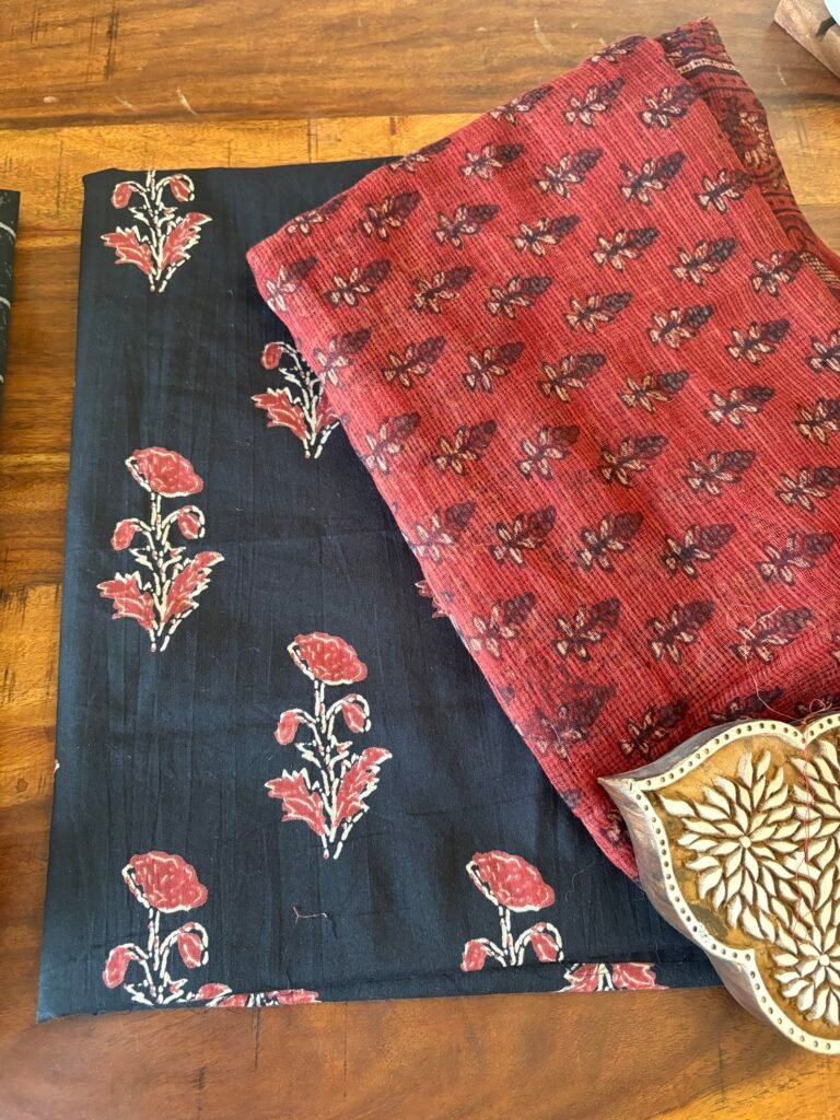 Kalaa : Handblock Pure Kota Ajrakh Duppatta - Pure Cotton Kurta by Ikhtirah