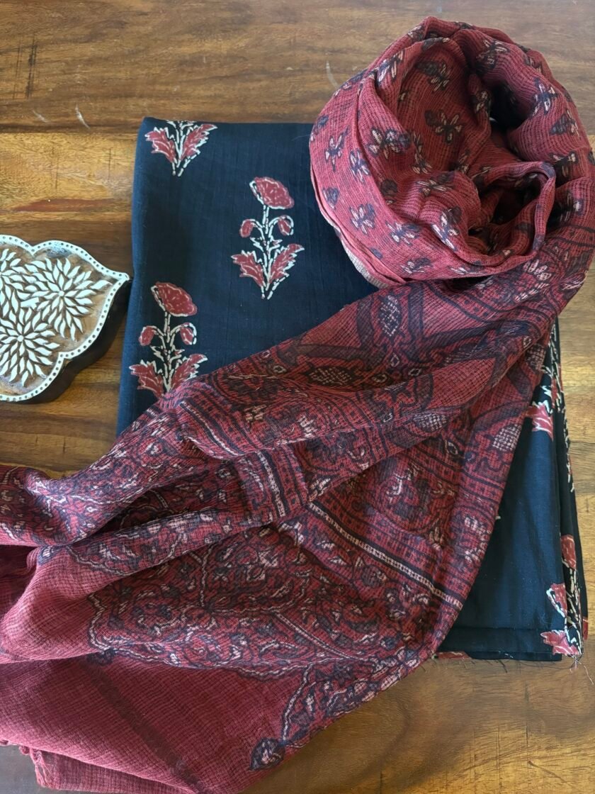 Kalaa : Handblock Pure Kota Ajrakh Duppatta - Pure Cotton Handblock Kurta by Ikhtirah - Image 5