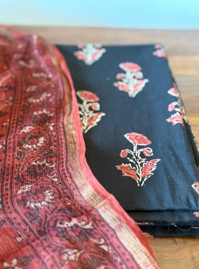 Kalaa : Handblock Pure Kota Ajrakh Duppatta - Pure Cotton Handblock Kurta by Ikhtirah