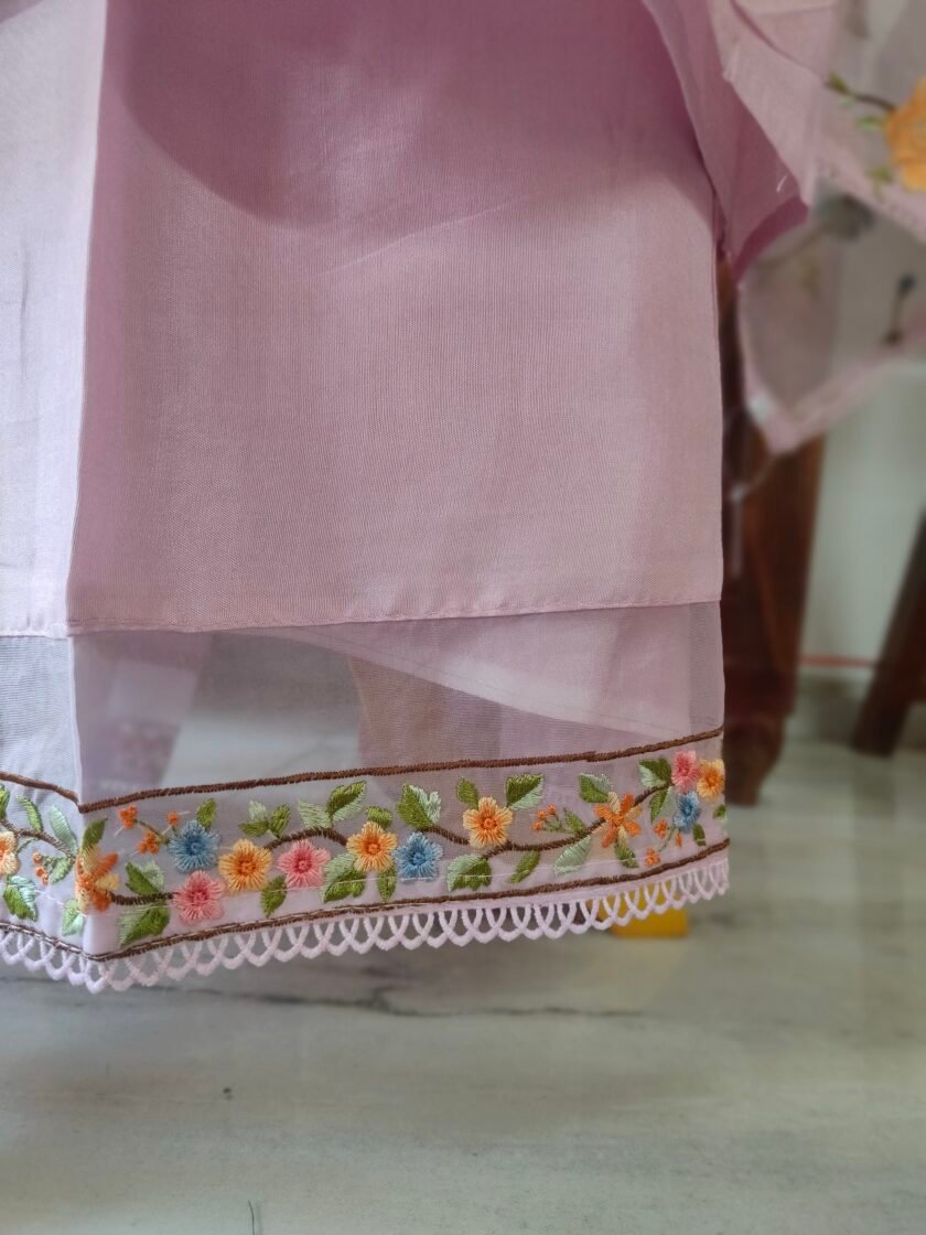 Hoor – Luxury Pure Soft Chanderi Cotton Handworked and Embroidered Salwar Kameez Set by Ikhtirah (Lavender) - Image 4