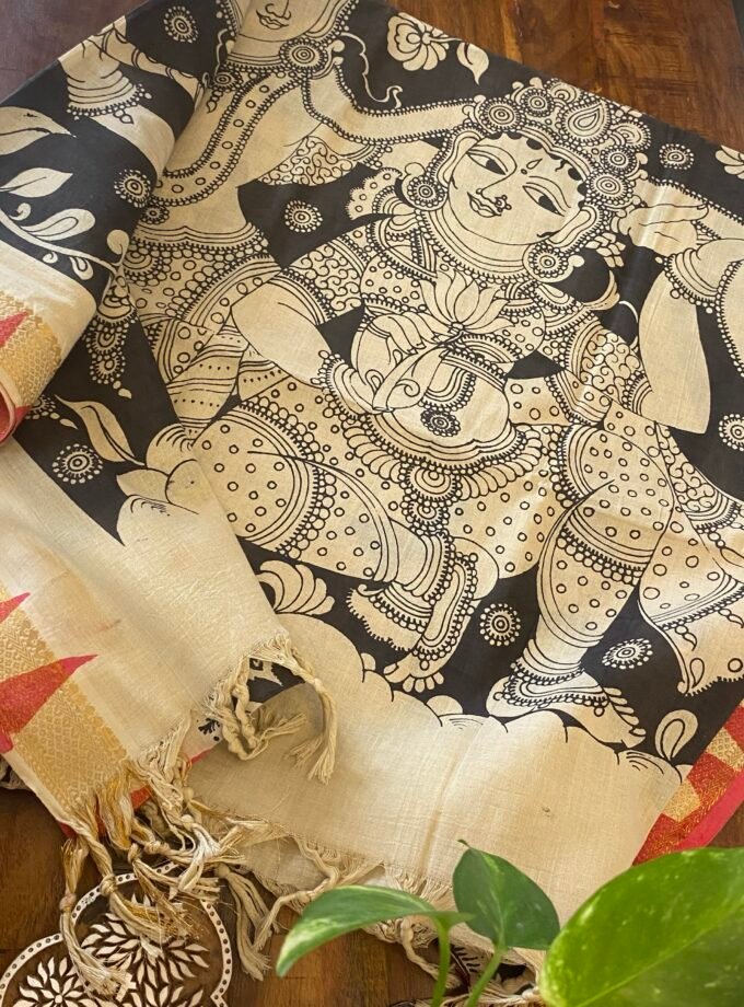 Kalaa : Authentic Handcrafted Kalamkari Dupatta paired with Bareek Bandhej Kurta Fabric by Ikhtirah