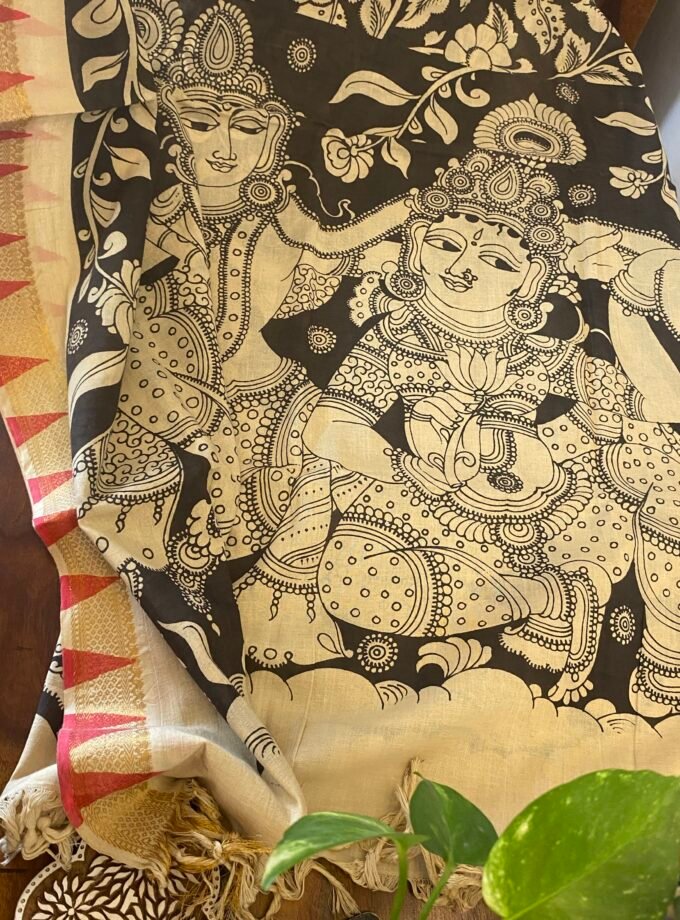 Kalaa : Authentic Handcrafted Kalamkari Dupatta paired with Bareek Bandhej Kurta Fabric by Ikhtirah