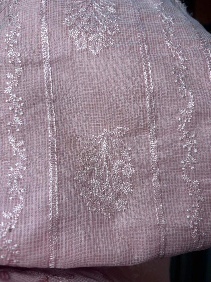 Sukoon | सुकून | سكون : Embroidered Pastel Cotton Checked Salwars by Ikhtirah (Lavender) - Image 8