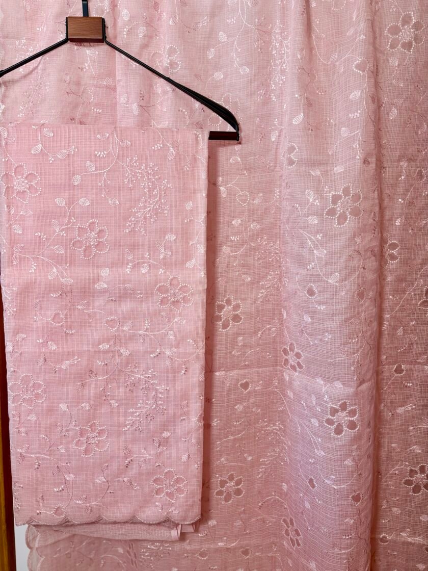 Sukoon | सुकून | سكون : Embroidered Pastel Cotton Checked Salwars by Ikhtirah (Pink) - Image 4