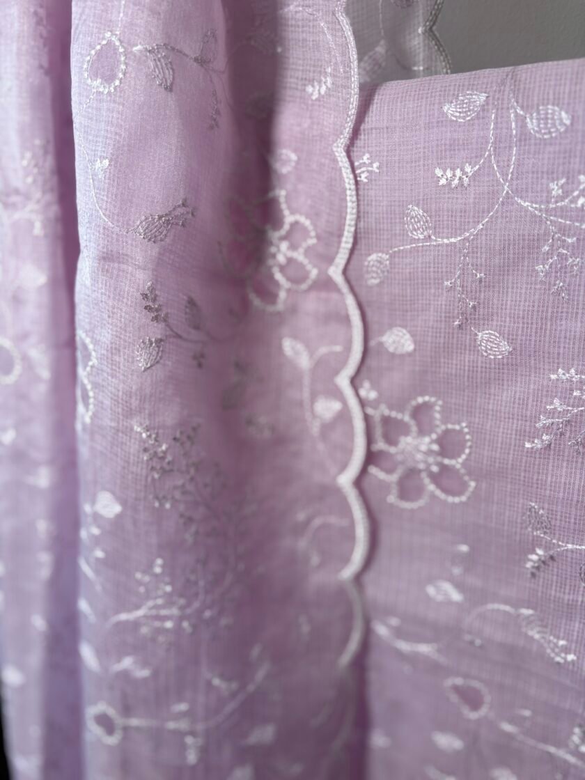 Sukoon | सुकून | سكون : Embroidered Pastel Cotton Checked Salwars by Ikhtirah (Lavender) - Image 9