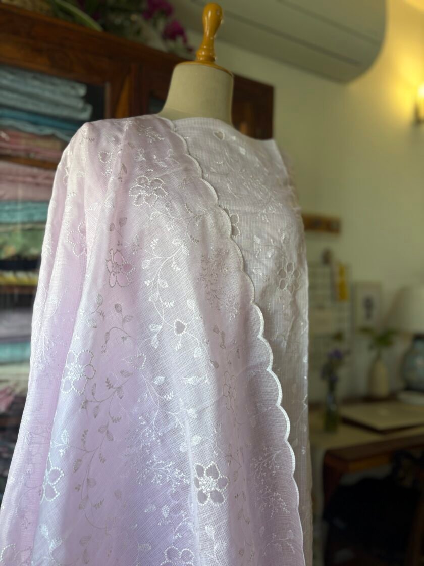 Sukoon | सुकून | سكون : Embroidered Pastel Cotton Checked Salwars by Ikhtirah (Lavender) - Image 2