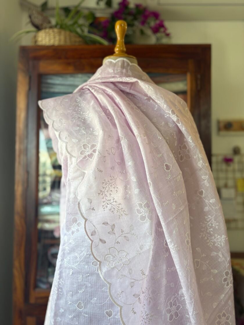 Sukoon | सुकून | سكون : Embroidered Pastel Cotton Checked Salwars by Ikhtirah (Lavender)