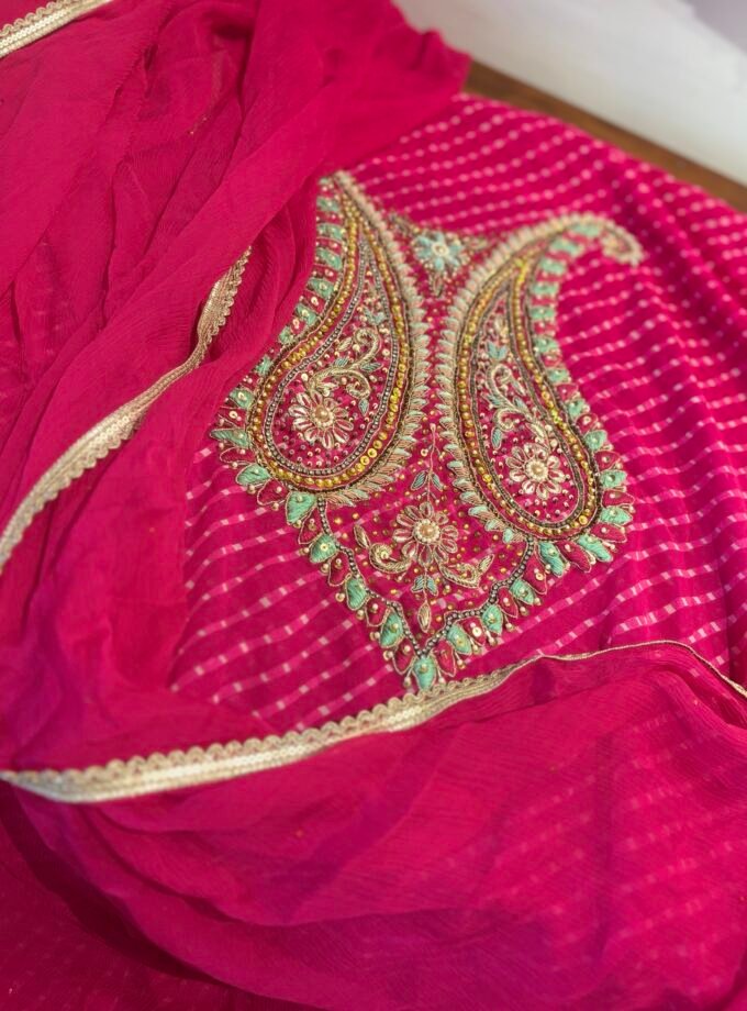 Hand Embroidered Leheriya Georgette Salwar by Ikhtirah