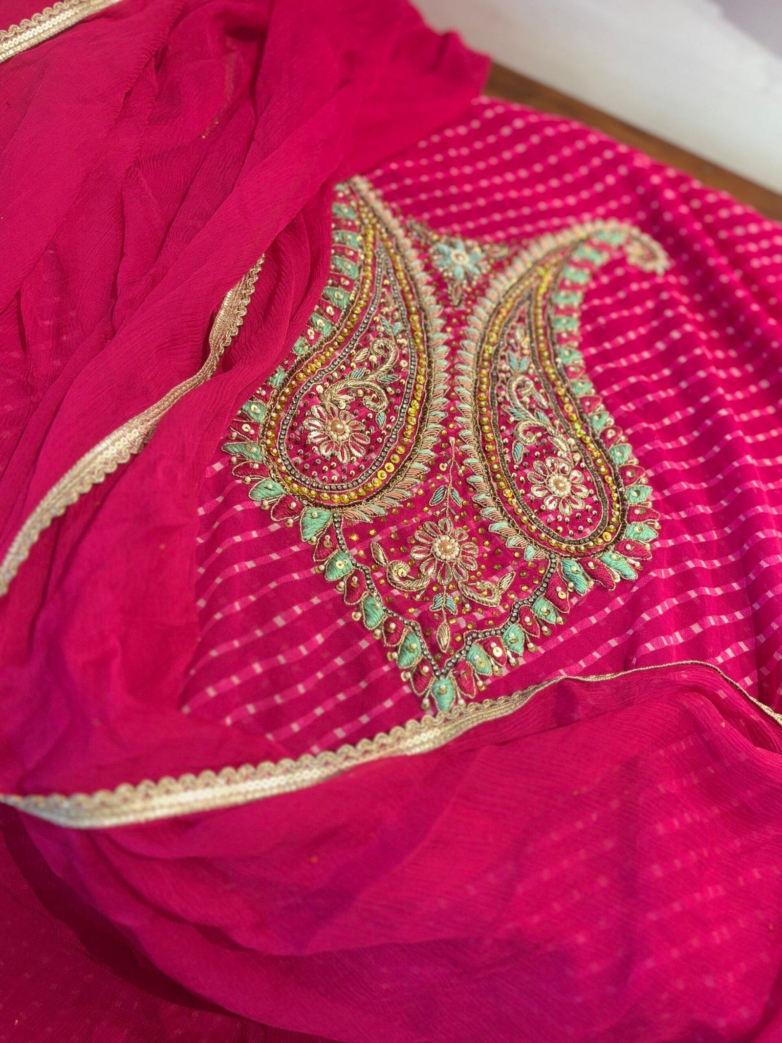 Hand Embroidered Leheriya Georgette Salwar by Ikhtirah - Image 8