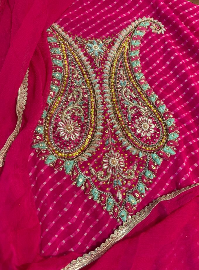 Hand Embroidered Leheriya Georgette Salwar by Ikhtirah