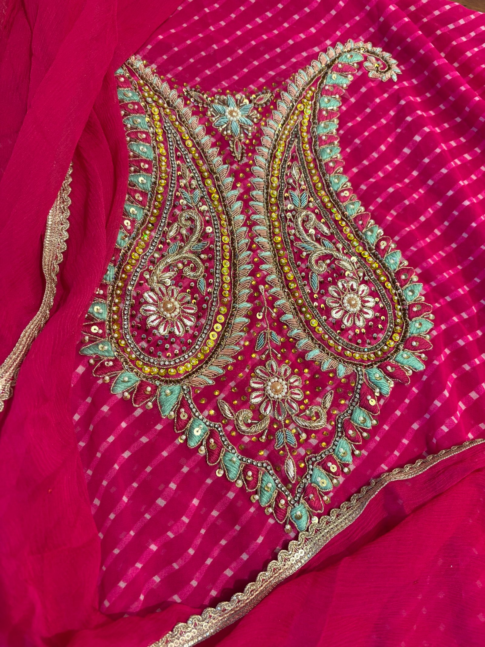 Hand Embroidered Leheriya Georgette Salwar by Ikhtirah - Image 2