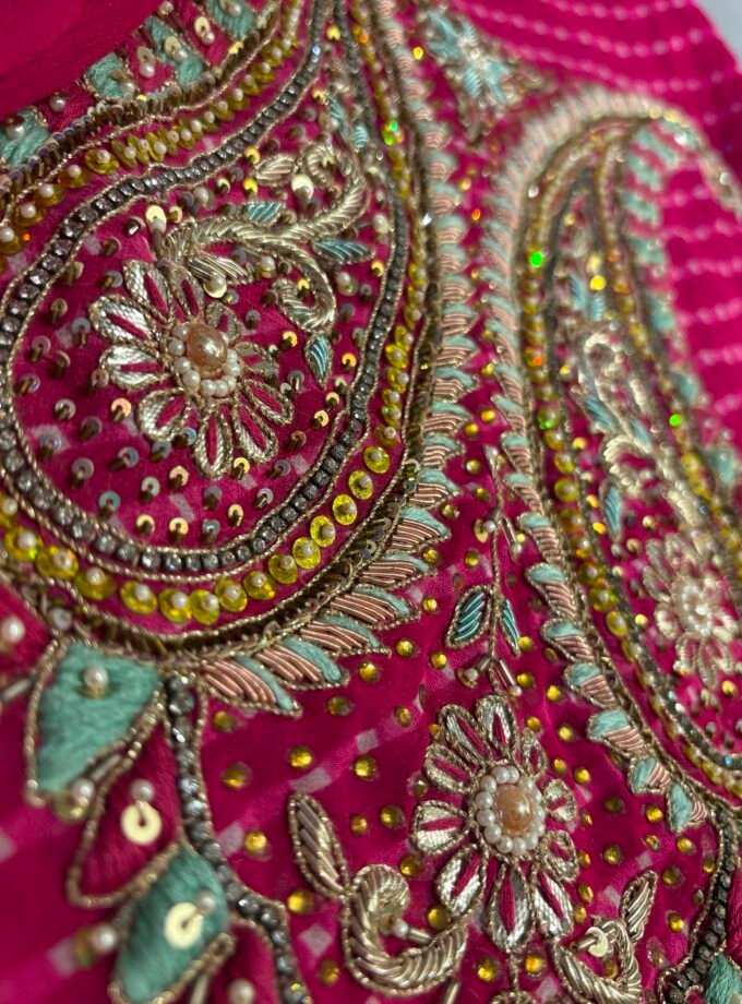 Hand Embroidered Leheriya Georgette Salwar by Ikhtirah