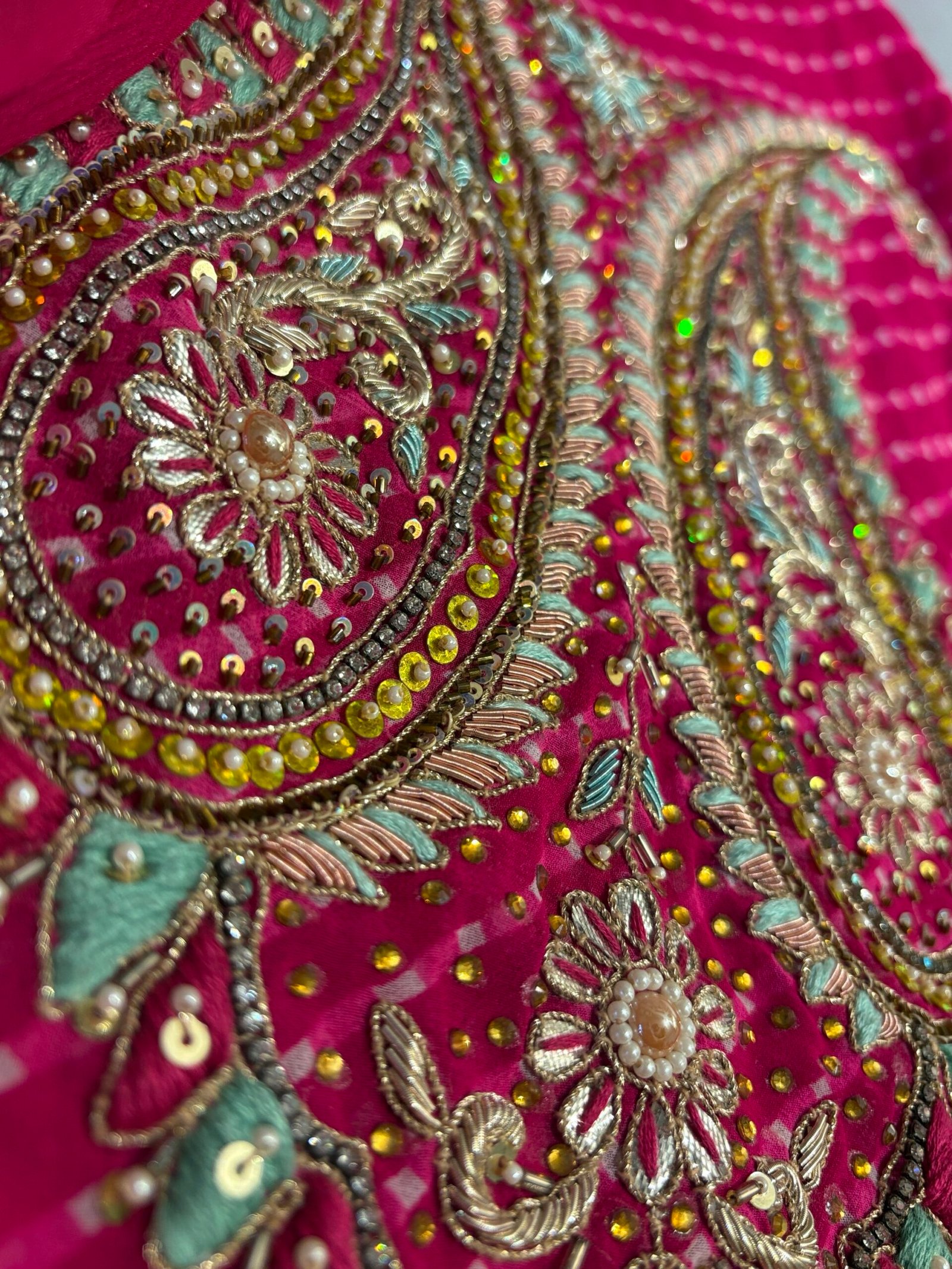 Hand Embroidered Leheriya Georgette Salwar by Ikhtirah - Image 4