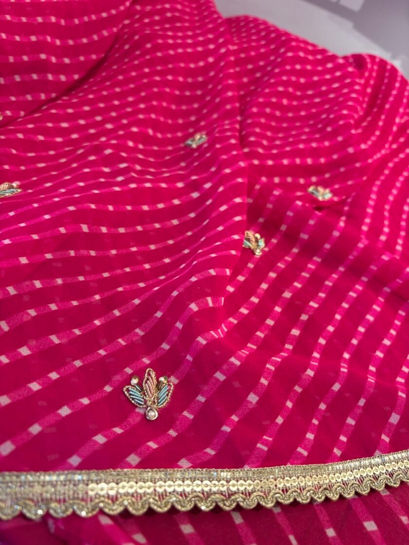 Hand Embroidered Leheriya Georgette Salwar by Ikhtirah - Image 7