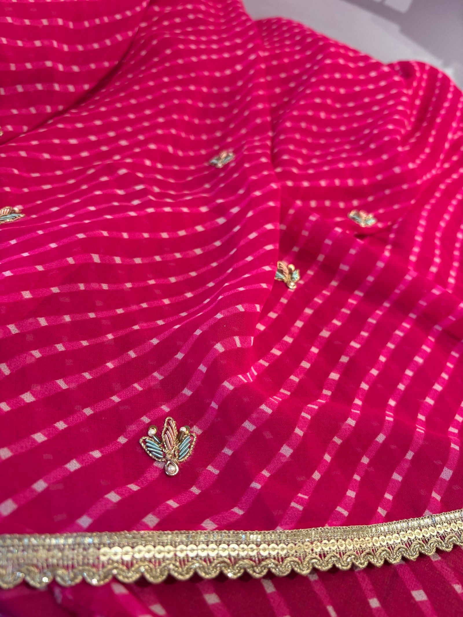 Hand Embroidered Leheriya Georgette Salwar by Ikhtirah - Image 7