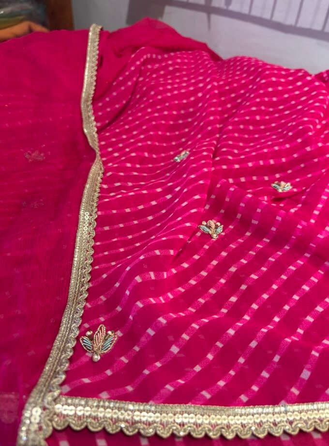 Hand Embroidered Leheriya Georgette Salwar by Ikhtirah