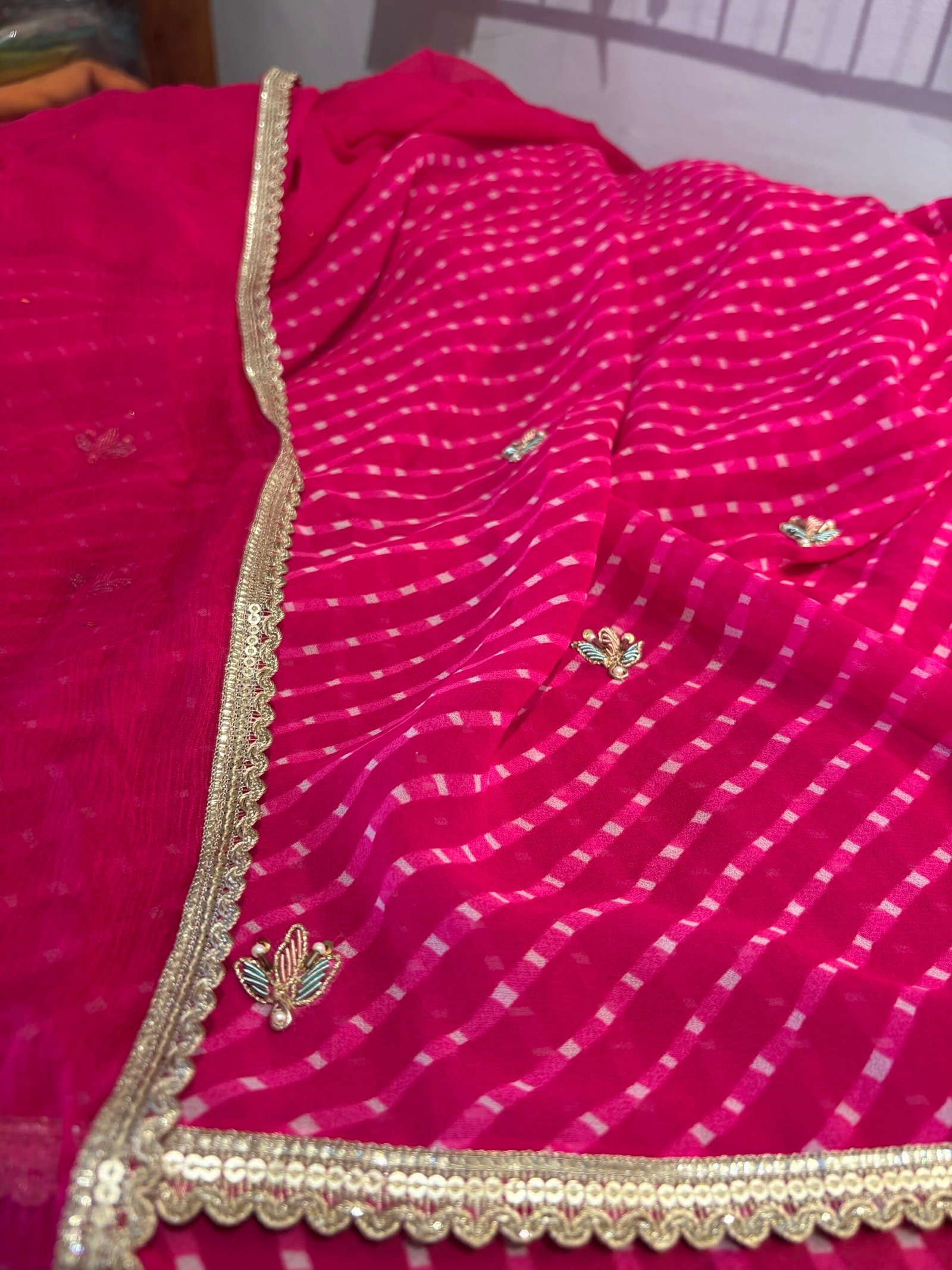 Hand Embroidered Leheriya Georgette Salwar by Ikhtirah - Image 3