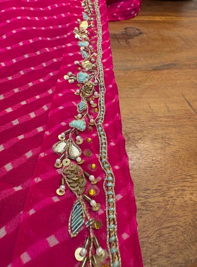 Hand Embroidered Leheriya Georgette Salwar by Ikhtirah