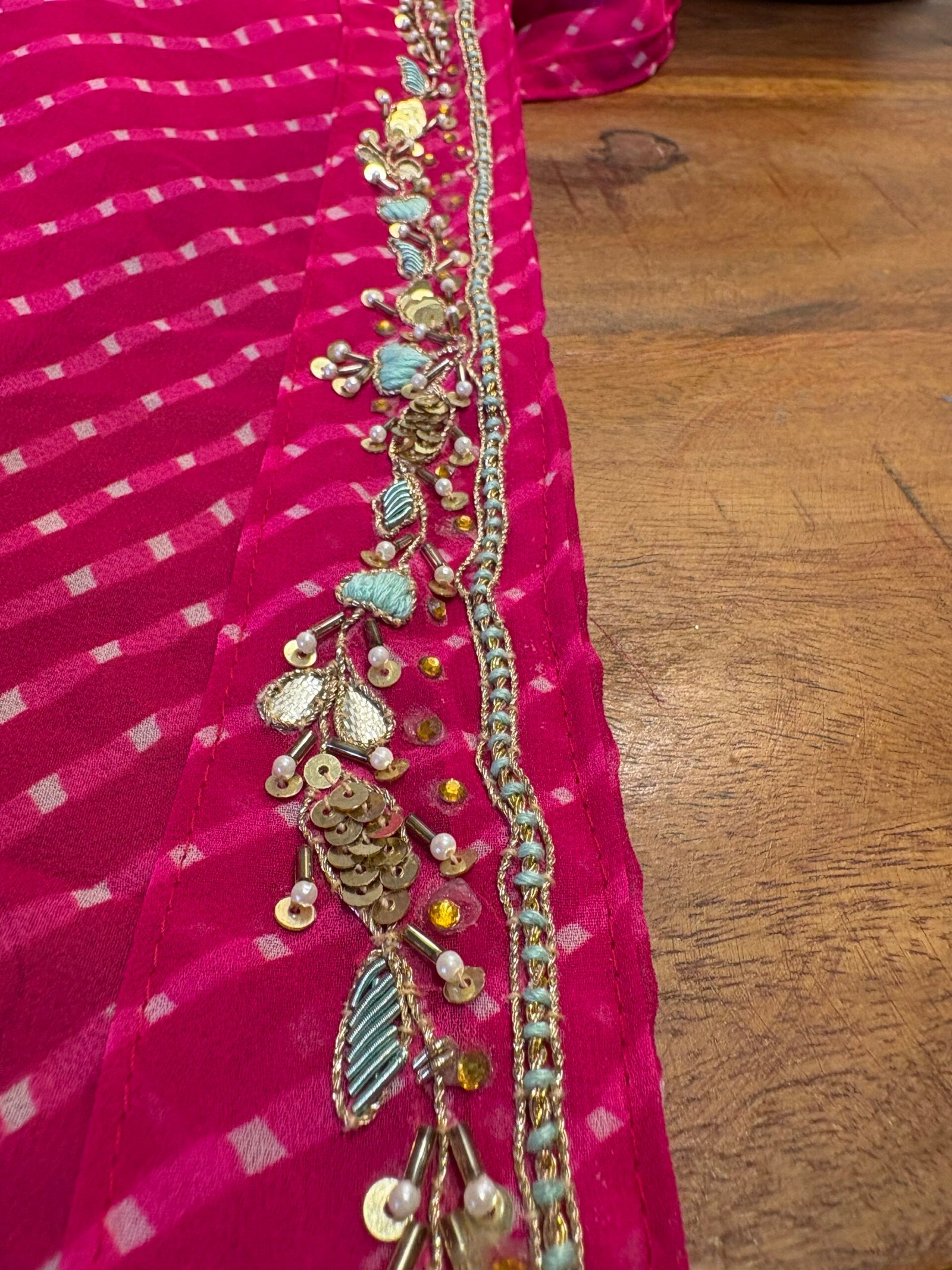 Hand Embroidered Leheriya Georgette Salwar by Ikhtirah - Image 6