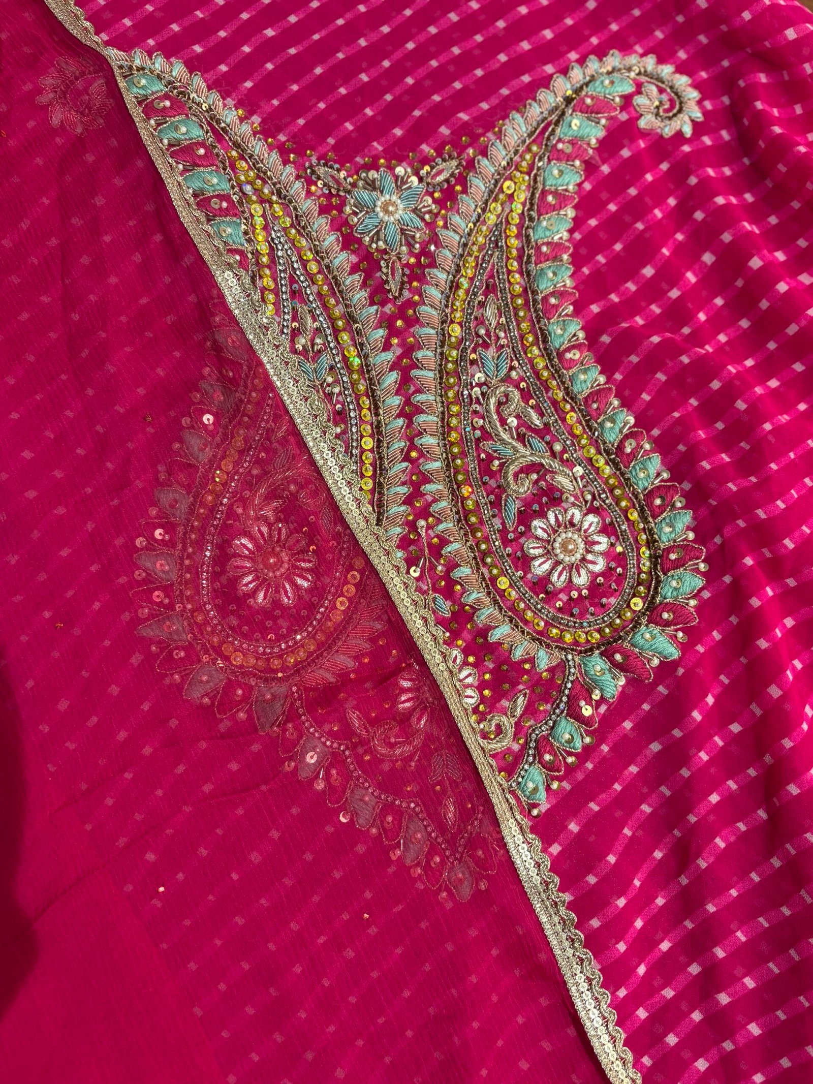 Hand Embroidered Leheriya Georgette Salwar by Ikhtirah