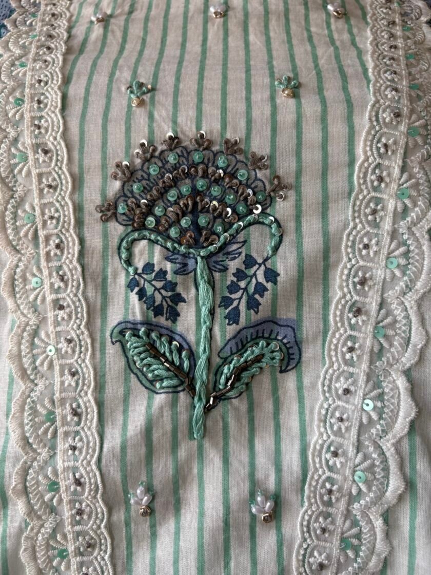 Embroidered Pure Cotton Hand-blocked lace detailed Salwars by Ikhtirah - Image 2