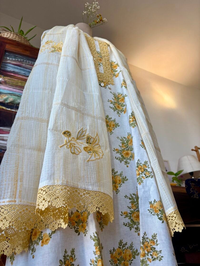 Appliqué worked Pure Soft Khadi Cotton with lace detailed Salwars by Ikhtirah - Image 3