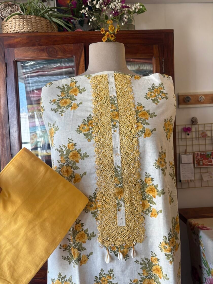 Appliqué worked Pure Soft Khadi Cotton with lace detailed Salwars by Ikhtirah - Image 4