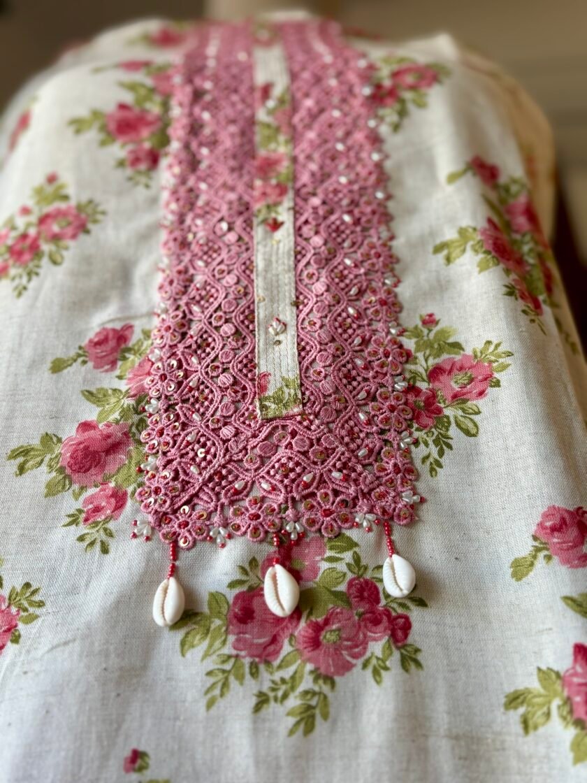 Appliqué worked Pure Soft Khadi Cotton with lace detailed Salwars by Ikhtirah - Image 5