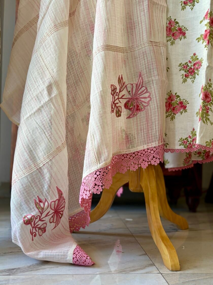 Appliqué worked Pure Soft Khadi Cotton with lace detailed Salwars by Ikhtirah - Image 3