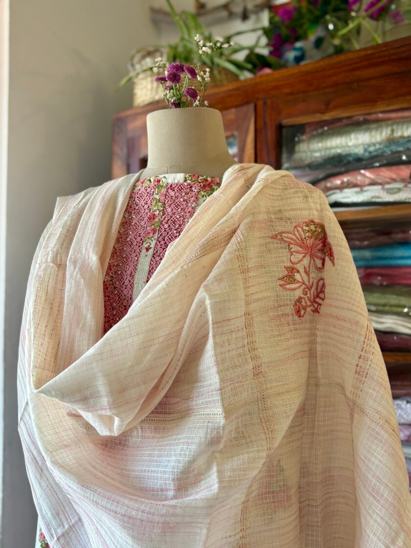 Appliqué worked Pure Soft Khadi Cotton with lace detailed Salwars by Ikhtirah - Image 2