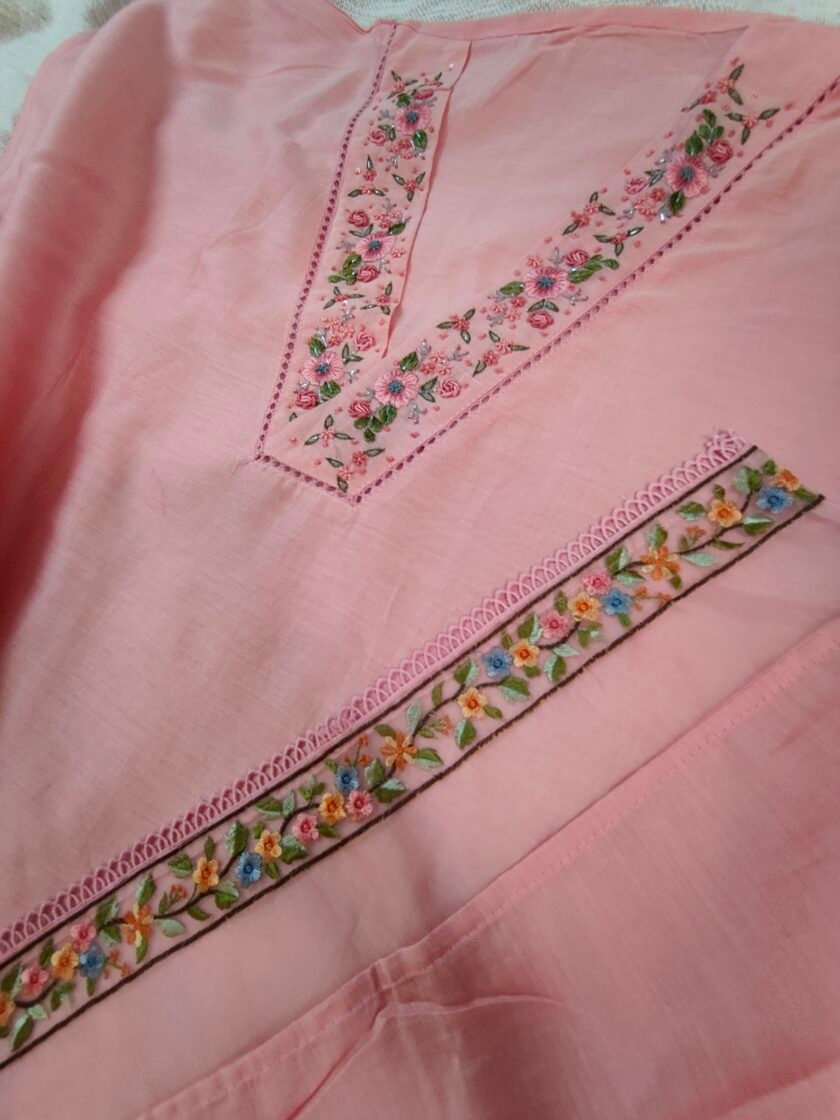 Hoor – Luxury Pure Soft Chanderi Cotton Handworked and Embroidered Salwar Kameez Set by Ikhtirah (pink) - Image 7