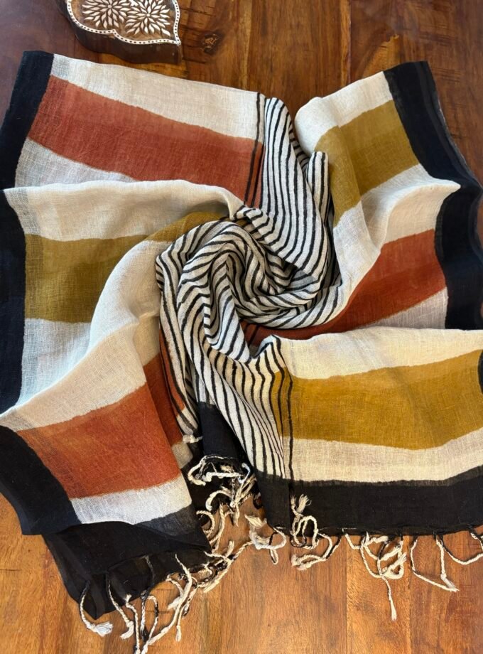 Kalaa : Natural Dye HandBlock Pure Cotton - Pure Linen Kurta Dupatta by Ikhtirah