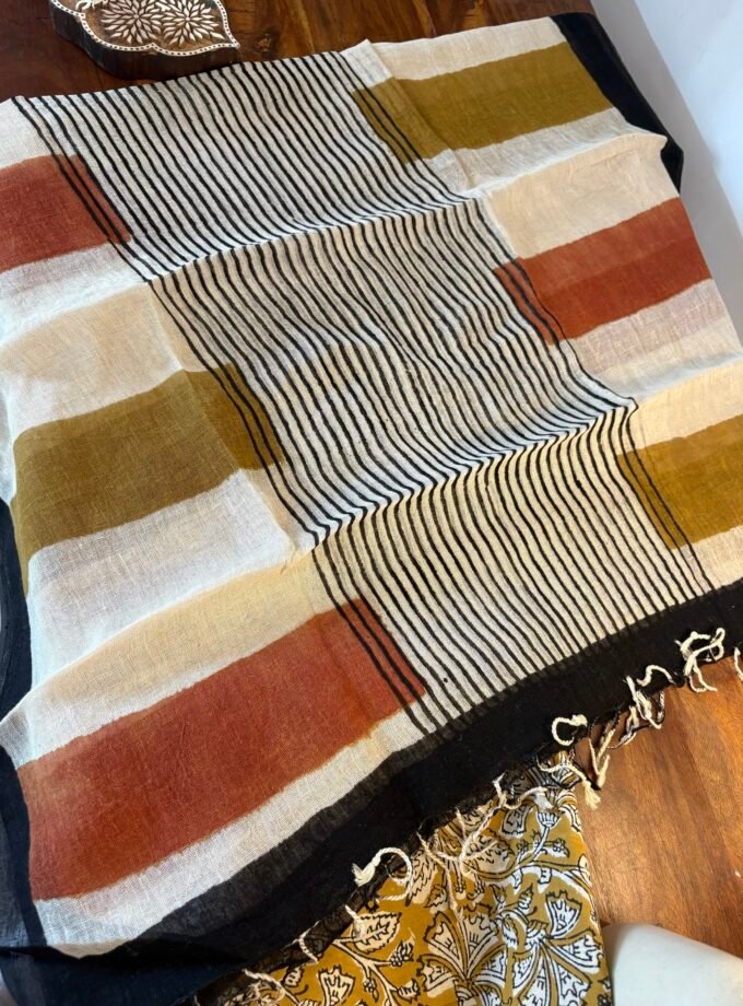 Kalaa : Natural Dye HandBlock Pure Cotton - Pure Linen Kurta Dupatta by Ikhtirah