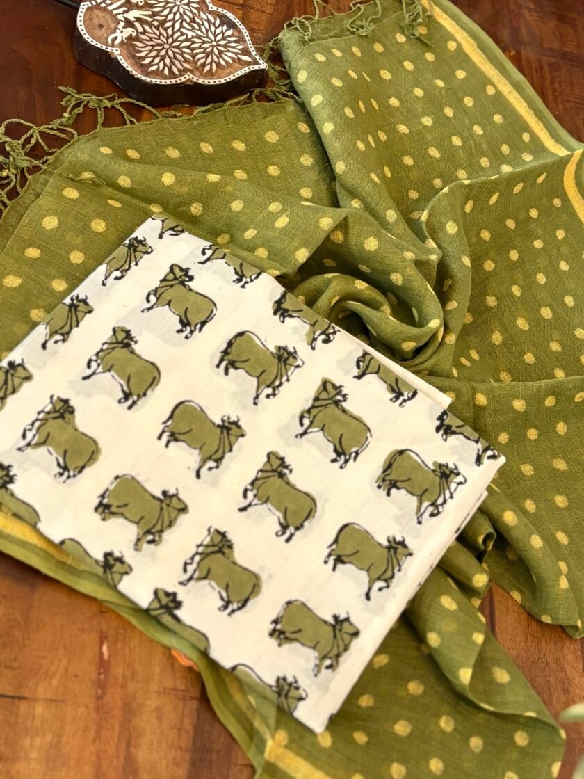 Kalaa :  Natural Dye HandBlock Pure Cotton - Pure Linen Kurta Dupatta by Ikhtirah