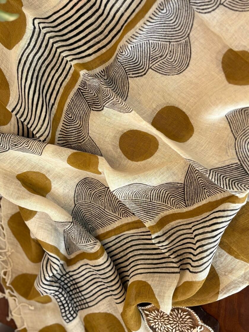 Kalaa :  Natural Dye HandBlock Pure Cotton - Pure Linen Kurta Dupatta by Ikhtirah - Image 3