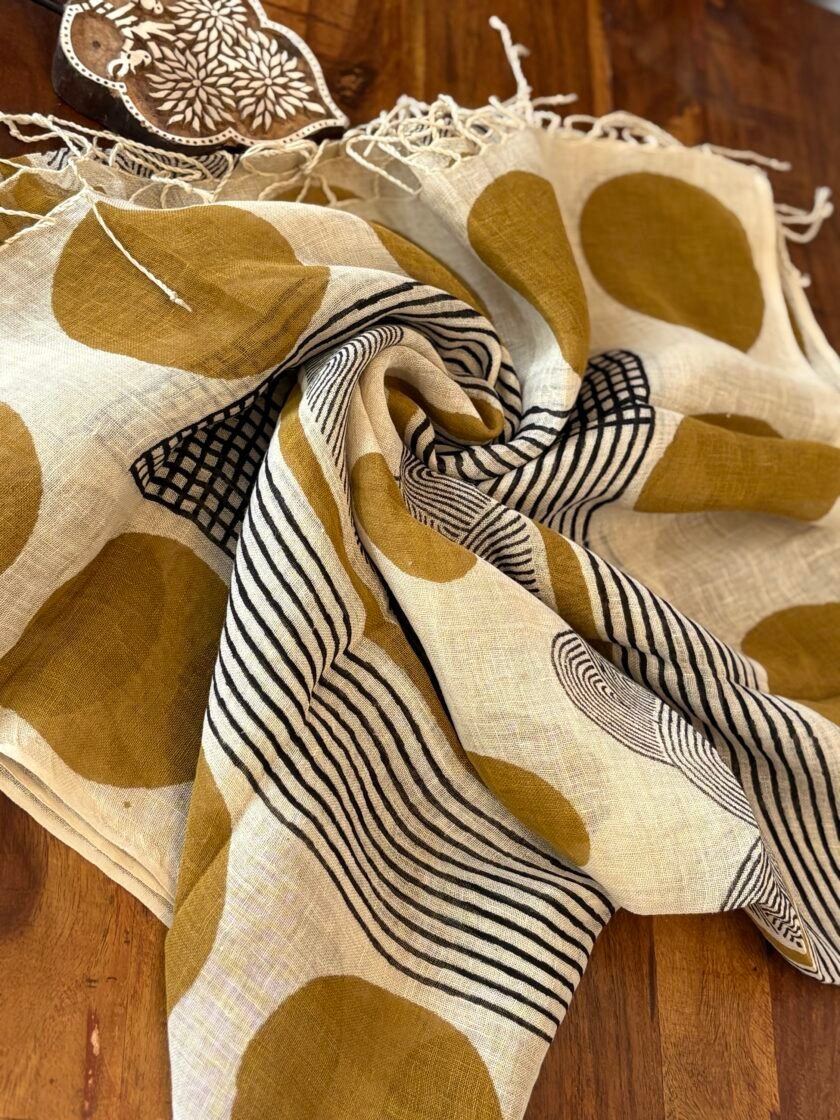 Kalaa :  Natural Dye HandBlock Pure Cotton - Pure Linen Kurta Dupatta by Ikhtirah - Image 5