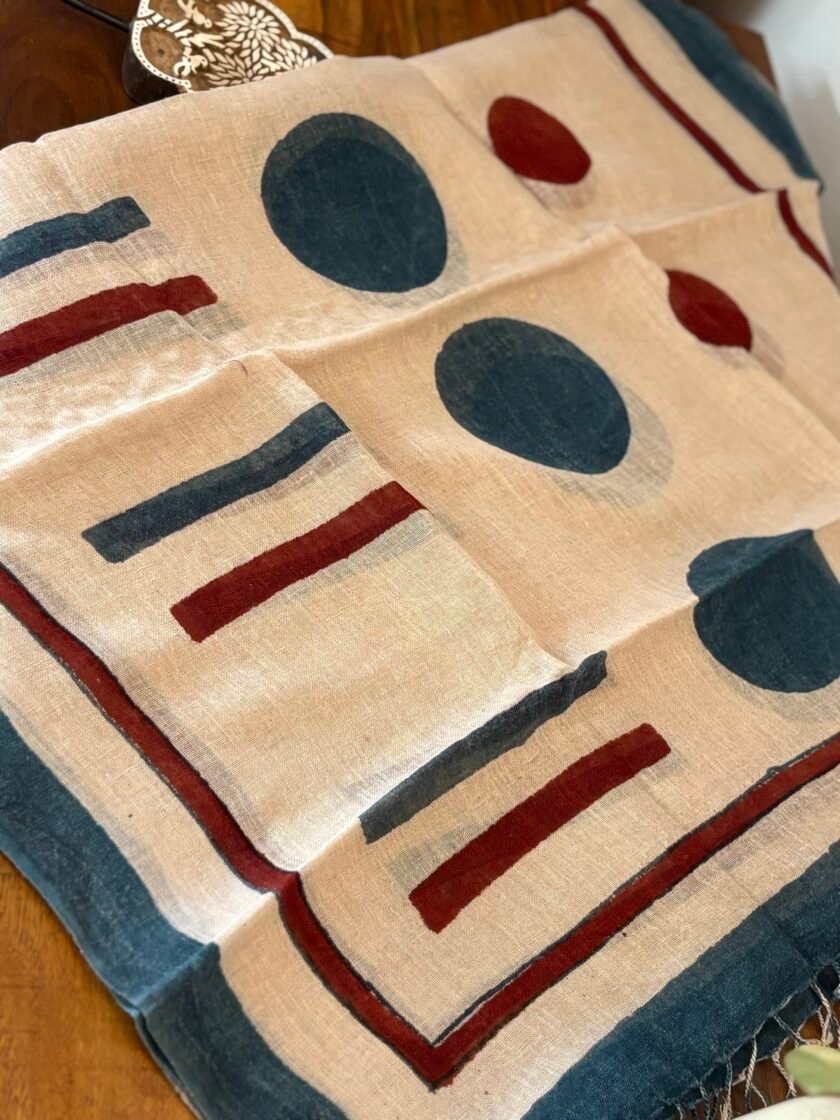 Kalaa :  Natural Dye HandBlock Pure Cotton - Pure Linen Kurta Dupatta by Ikhtirah - Image 5