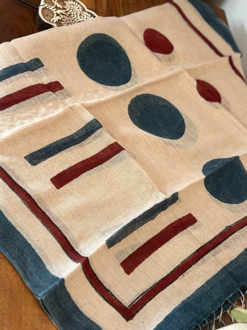 Kalaa :  Natural Dye HandBlock Pure Cotton - Pure Linen Kurta Dupatta by Ikhtirah - Image 2