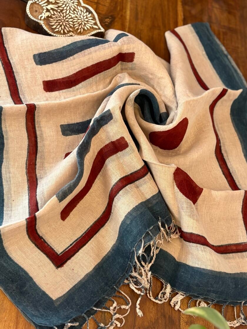Kalaa :  Natural Dye HandBlock Pure Cotton - Pure Linen Kurta Dupatta by Ikhtirah - Image 8