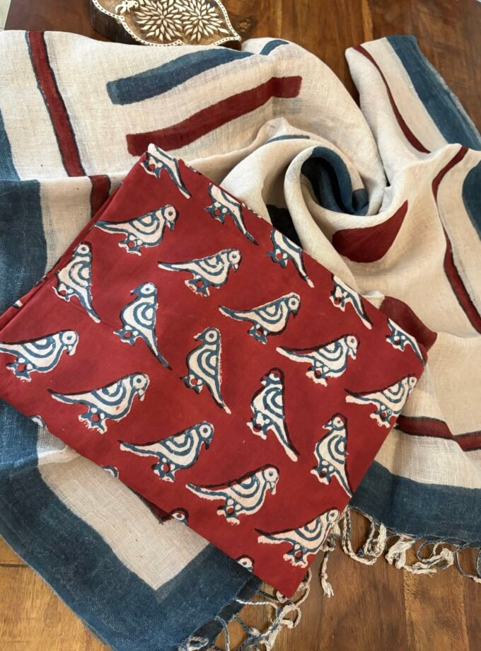 Kalaa :  Natural Dye HandBlock Pure Cotton - Pure Linen Kurta Dupatta by Ikhtirah