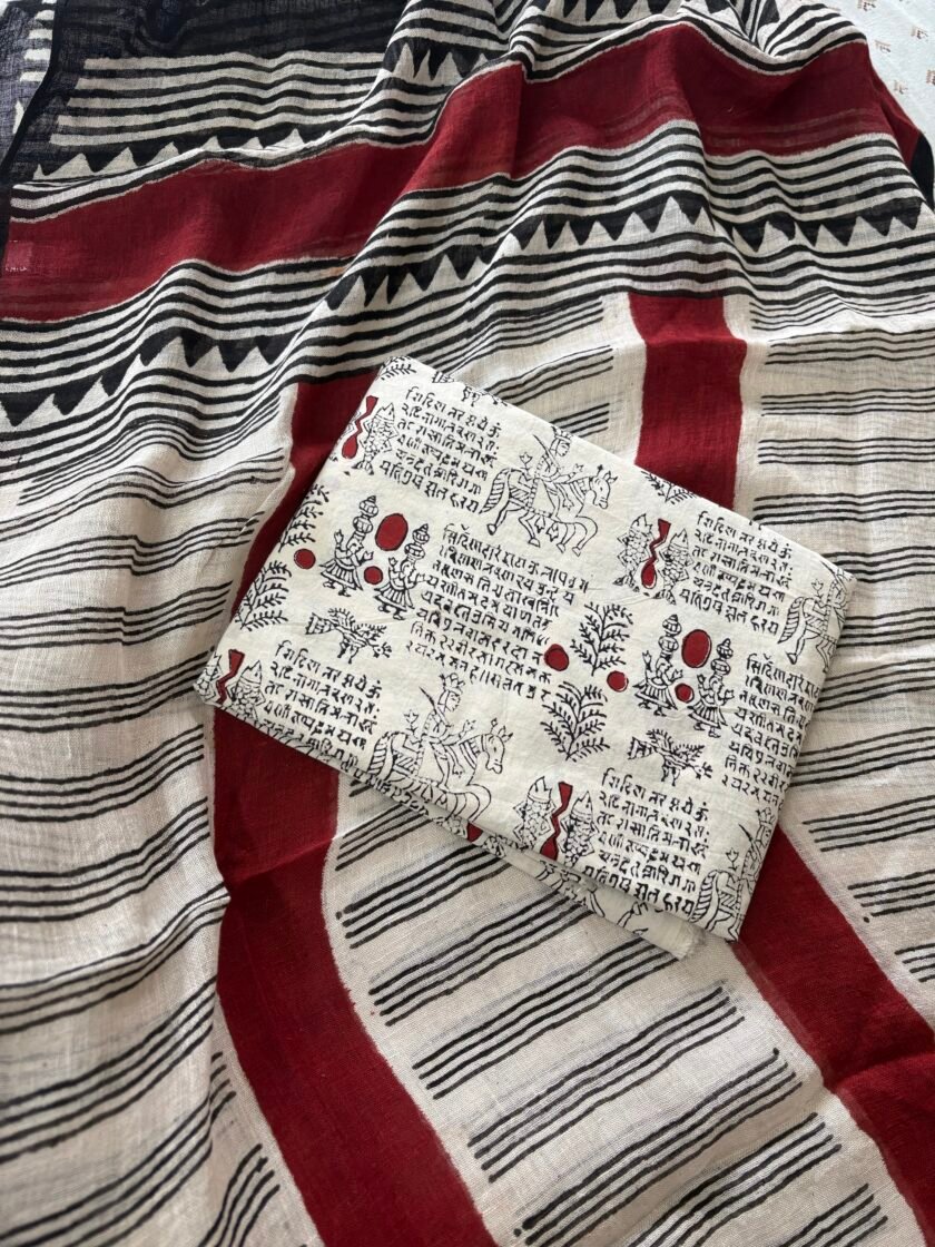 Kalaa :  Natural Dye HandBlock Pure Cotton - Pure Linen Kurta Dupatta by Ikhtirah