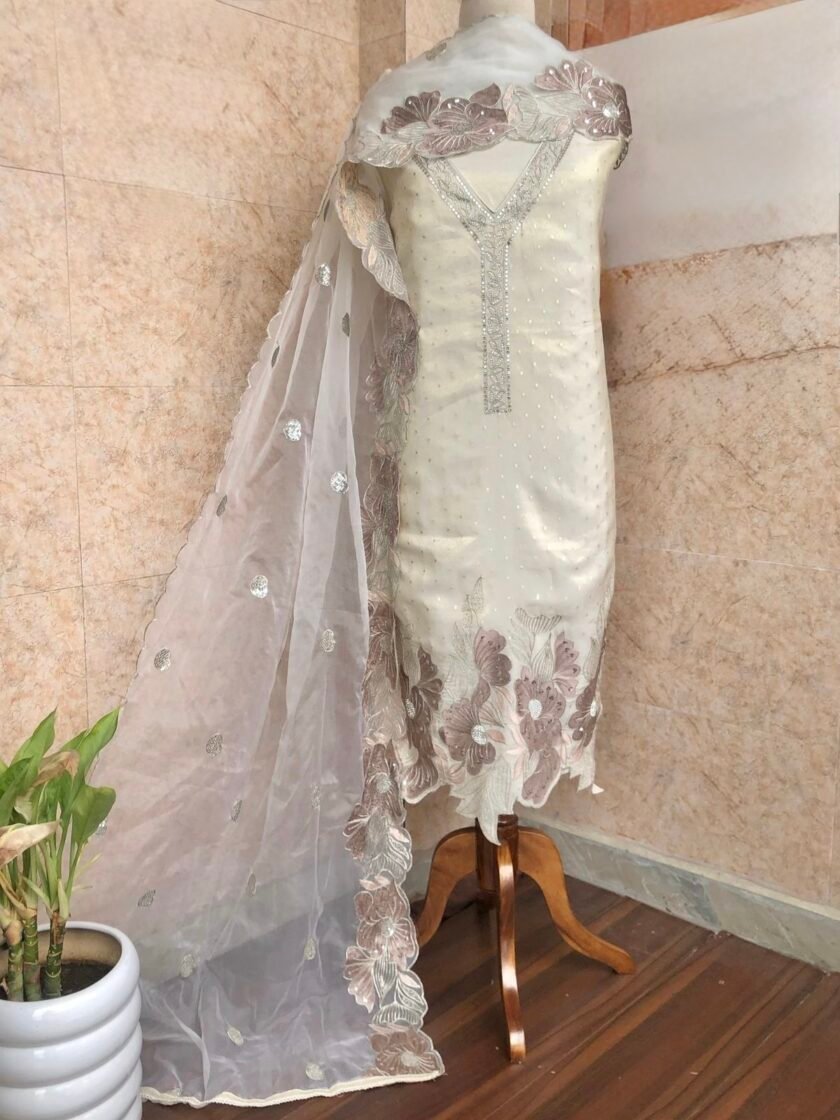Embroidered Shimmer Silk Salwar Set by Ikhtirah - Image 11